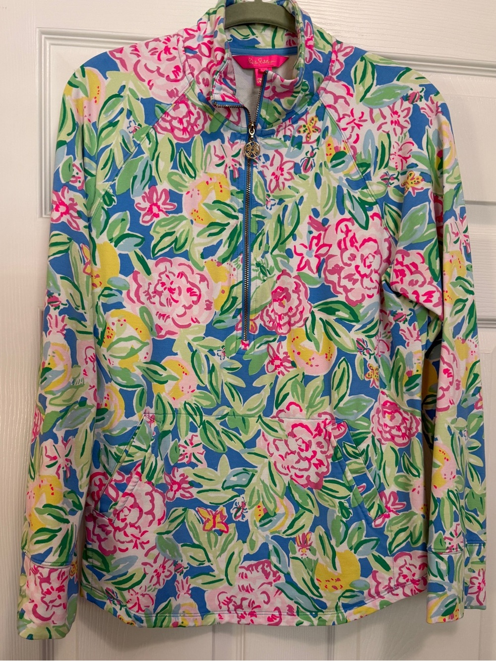 Lilly Pulitzer Sz M Skipper Popover UPF 50+ 1/2 Zip Grove Garden Floral
